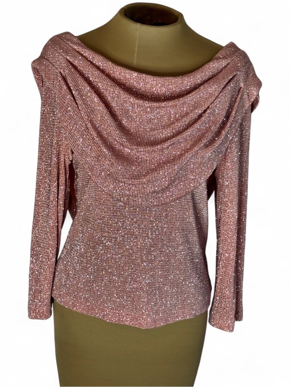 Vintage MSK Sparkle Drape Neck Women’s Sweater - Pink